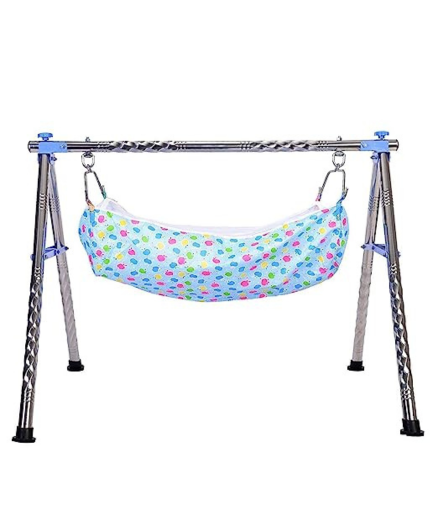 taabar Round Indian Style Fully Folding Stainless Steel Ghodiyu (Baby Cradle) with Cotton Hammock